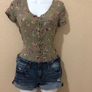 Green Floral Crop Top